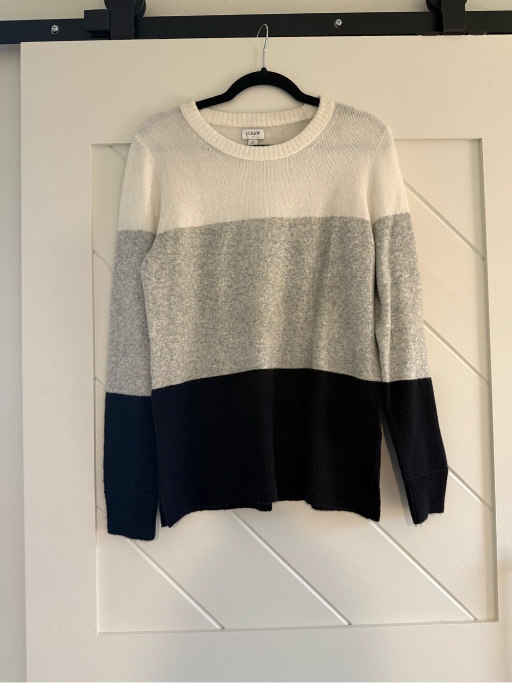 J. Crew Women's Colorblock Crewneck Sweater - White, Gray & Black